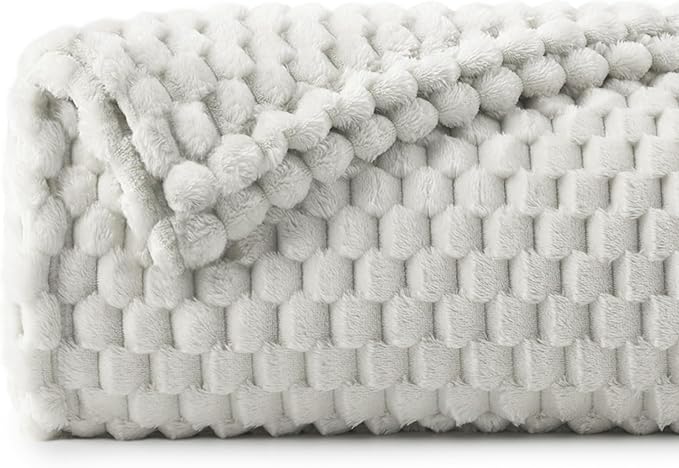 BEDELITE Fleece Blanket Twin for Bed Couch, 3D Jacquard Decorative Light Grey - Image 8