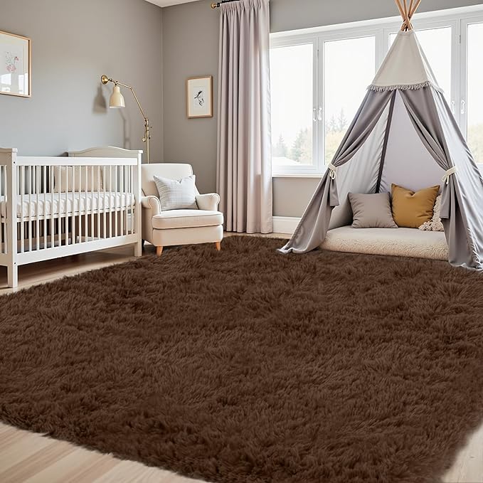 5x7 Area Rugs for Living Room Rug: Soft Fluffy Shag Brown Rugs for Bedroom - Image 9