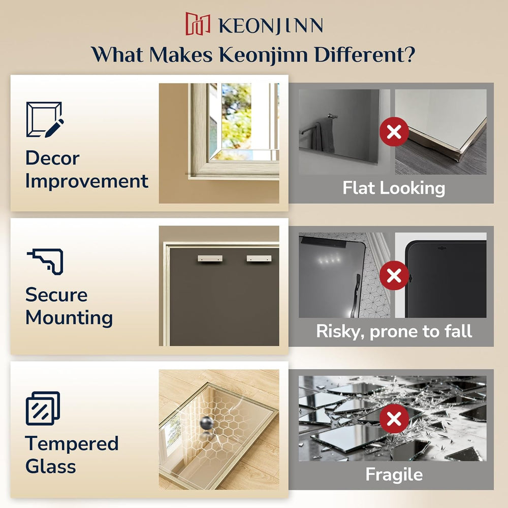 Keonjinn Brushed Nickel Bathroom Mirrors for Over Sink 24" x 30", R...