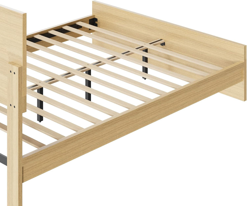 KISLOT Boho Rattan Bed Frame, Farmhouse Platform, Natural, Queen