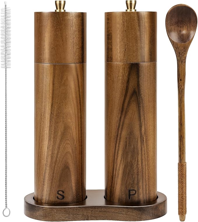 Wooden Salt and Pepper Grinder Set, 8 Inch Manual Salt and Pepper Mill by YVAKE