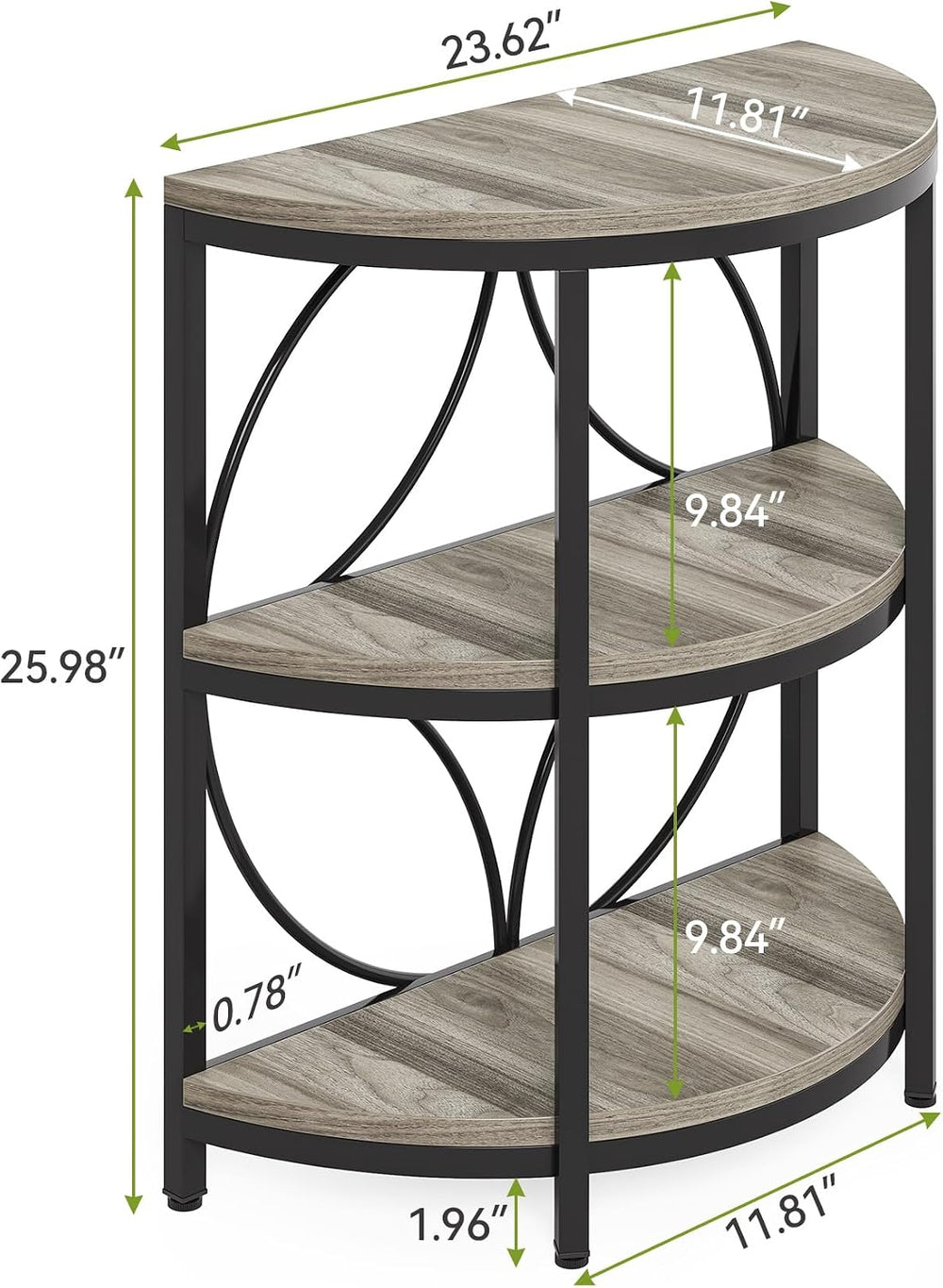 LITTLE TREE Half Moon End Table, Half Round Side Table for Living Room, 3-Tie...