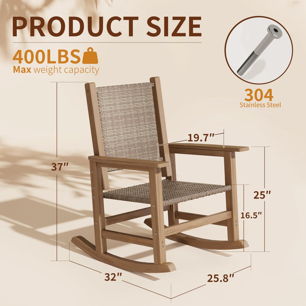 HDPE Outdoor Rocking Chair, All-Weather Wicker Porch Rocker, Brown