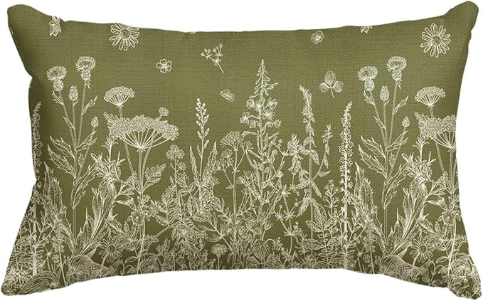 AVOIN colorlife Wildflowers Spring Moss Green Throw Pillow Cover, 12 x 20 Inch by AVOINcolorlife