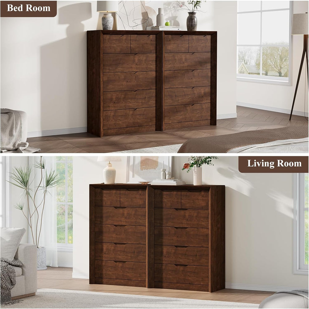 YANSNWO Walnut 6 Drawer Dresser for Bedroom, 47.4" Tall Chest of Drawers