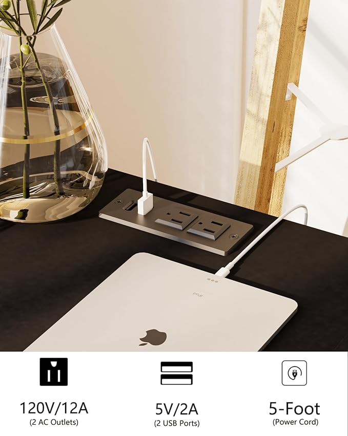 Black Nightstand with Outlet,Modern Bedside Table with Storage Drawer and Ope...