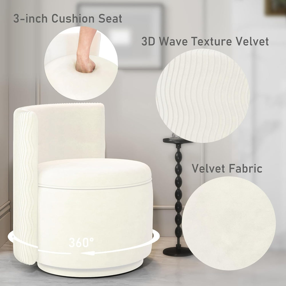 allamazing 360° Swivel Accent Chair with Storage, Vanity Stool with Back, Vel...