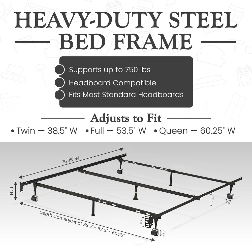 Kings Brand Furniture 7-Leg Heavy Duty Adjustable Metal Bed Frame – Queen/Ful...