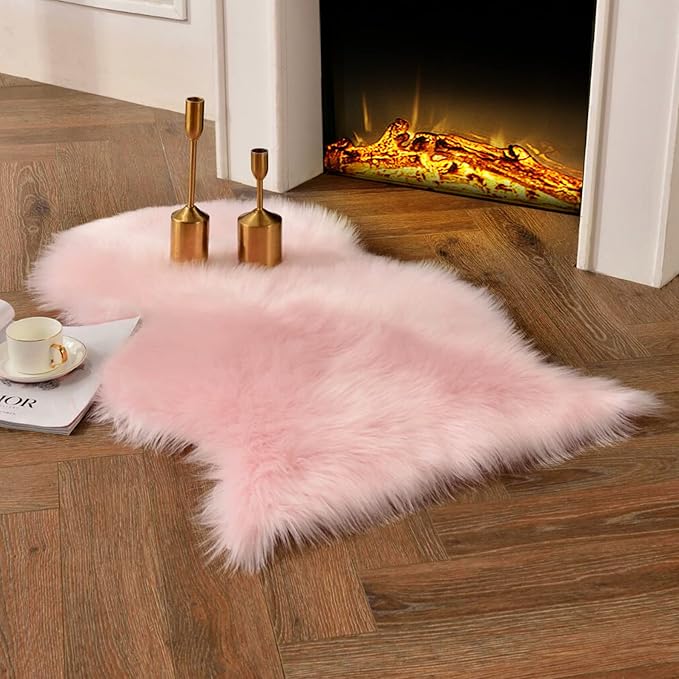 duduta Pastel Pink Rug Faux Sheepskin Fur 2x3 ft, Fluffy Shag Throw Rugs by duduta