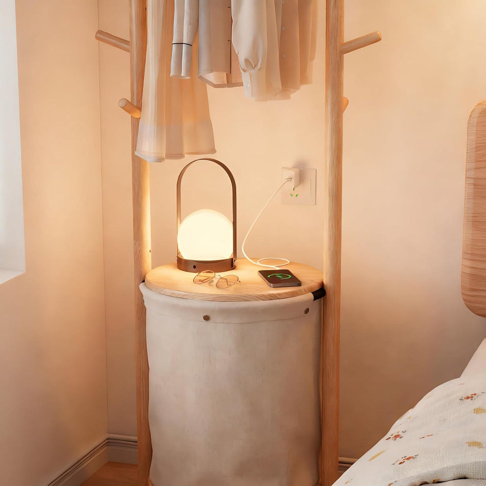 CycleCrew Solid Wood Coat Rack with Fabric Basket - Freestanding Coat Rack Ro...