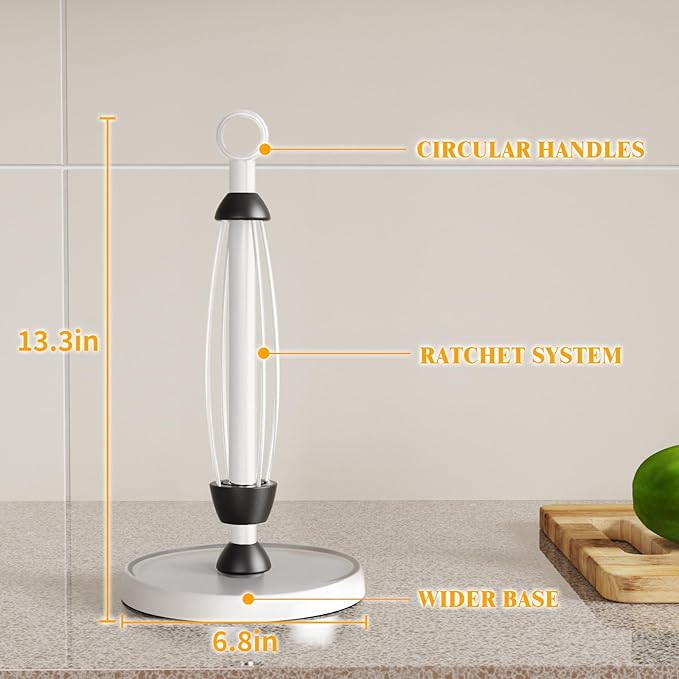 White Paper Towel Holder Countertop, One-Handed Tear, Stainless Steel, Weighted - Image 4