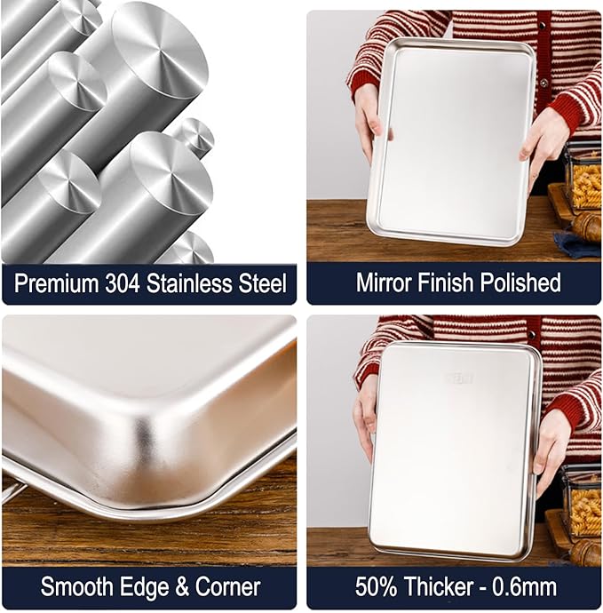 Little Serving Trays Stainless Steel 304 in Bulk Small Cookie Baking Sheet Pans - Image 3