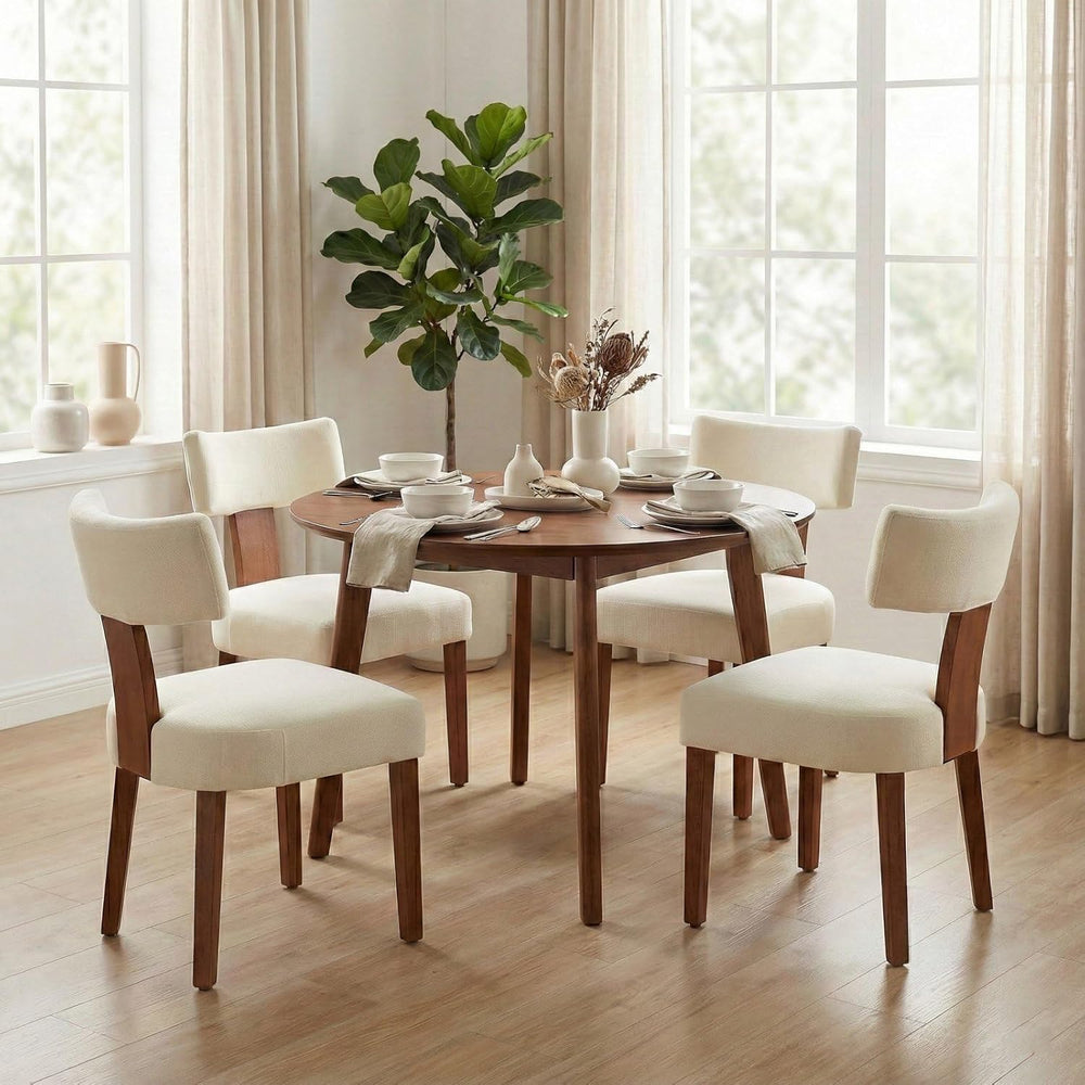 Mid-Century Modern Dining Chairs Set of 4, Upholstered Linen Fabric Kitchen C...