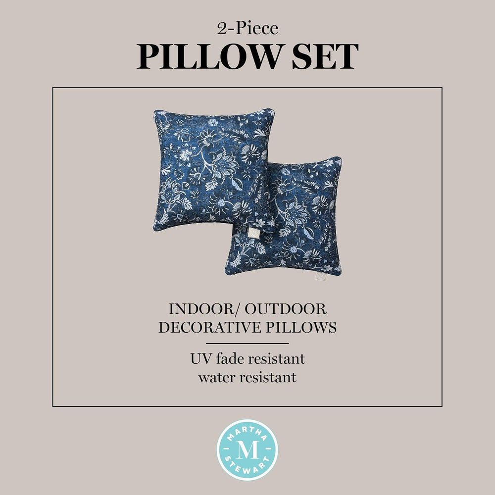 Martha Stewart Distressed Jacobean Indoor Outdoor Decorative Pillow 2-Pack Se...