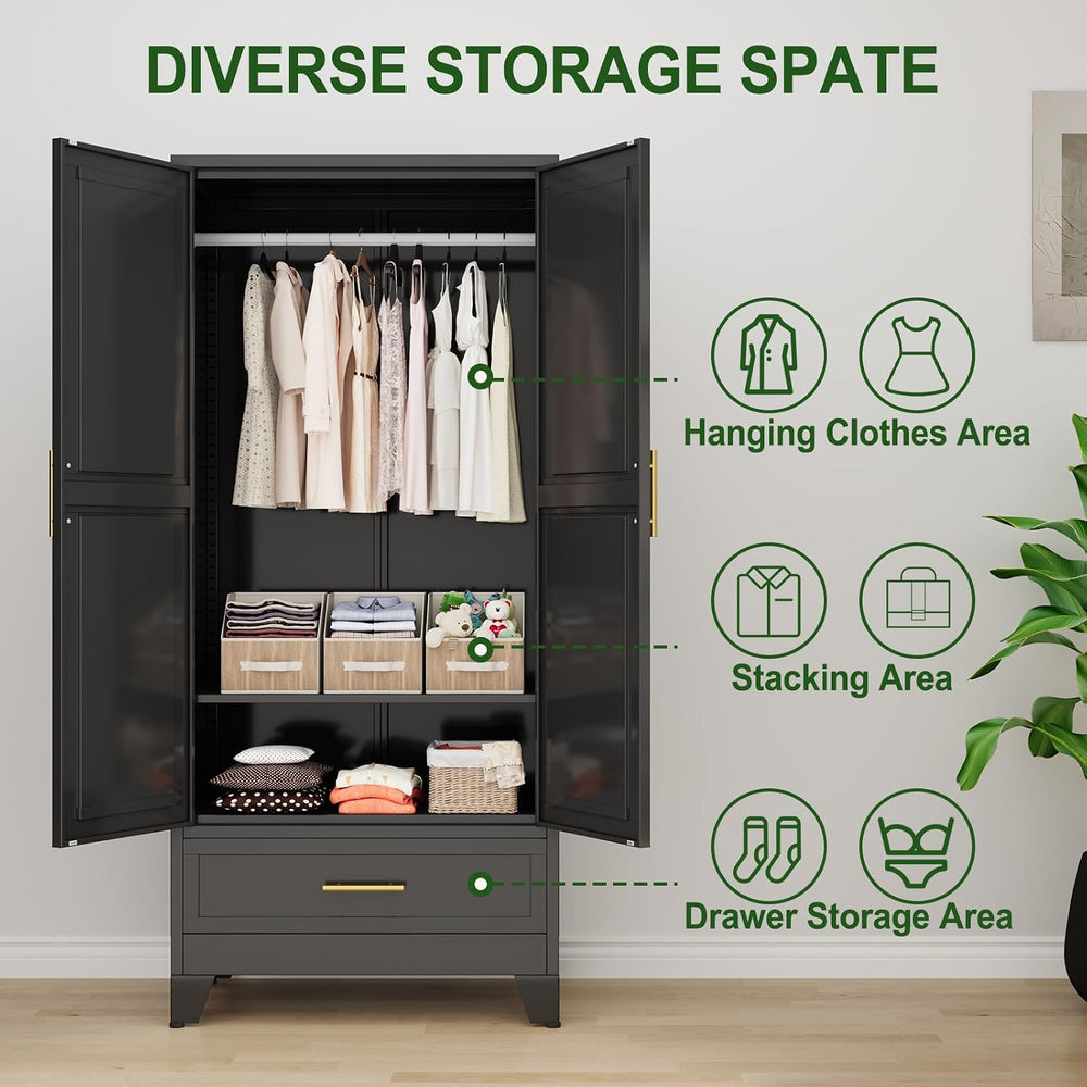 winiowa Metal Armoire Wardrobe Closet with Drawer, 71" Wardrobe Cabinet ...