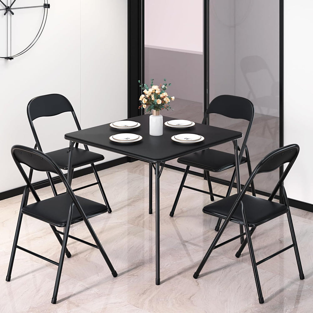 VECELO Folding Card Table and Chair Set of 5 Foldable with Padded Upholstery ...