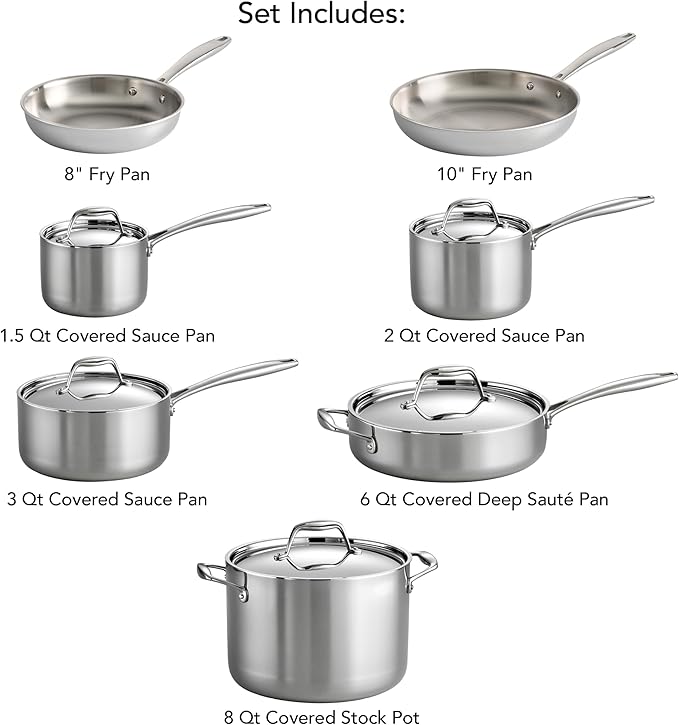 Tramontina Signature Tri-Ply Clad Stainless Steel 12-Piece Cookware Set - Image 3