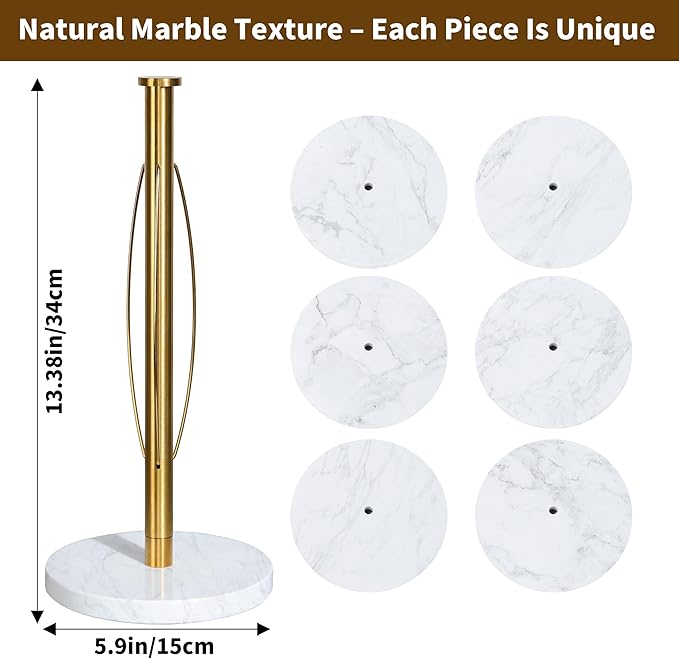 YIGII Marble Base Paper Towel Holder Countertop, Standing Paper Towel Holder - Image 7