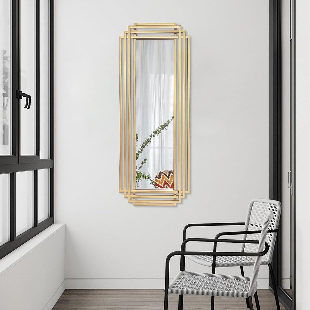 42"x16" Rectangle Decorative Mirror with Gold Geometric Frame