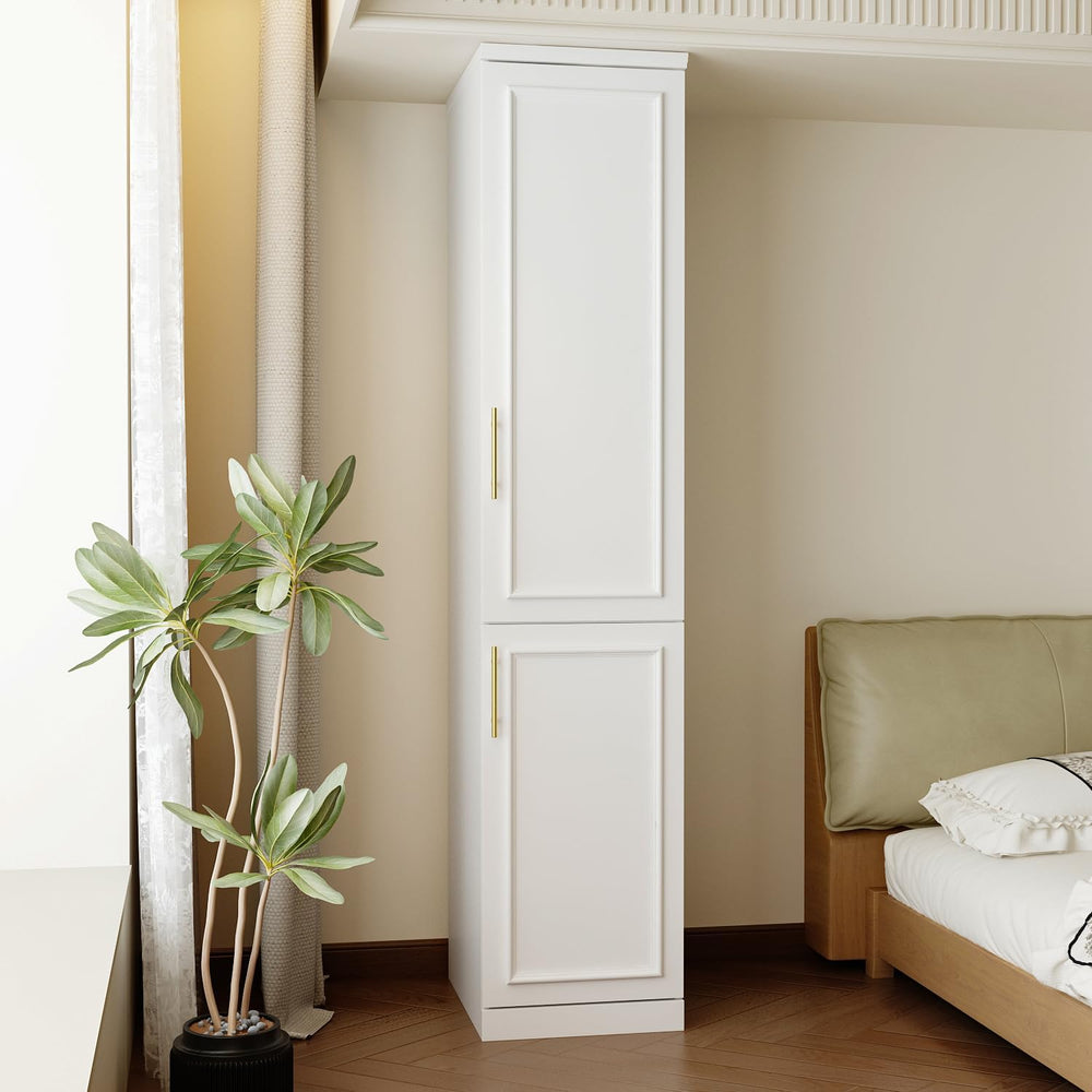FUFU&GAGA Narrow Wardrobe Closet with 2 Doors, Modern White Bedroom Armoire