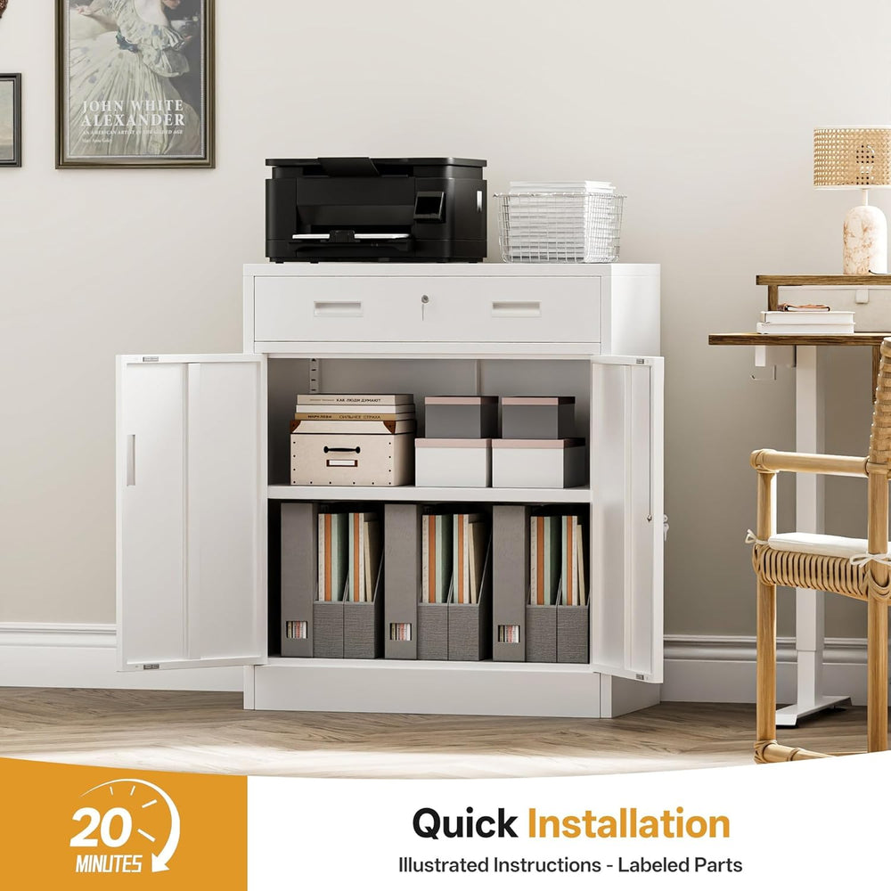 Metal Storage Cabinets with Drawer, 36" H Lockable Storage Cabinet with ...