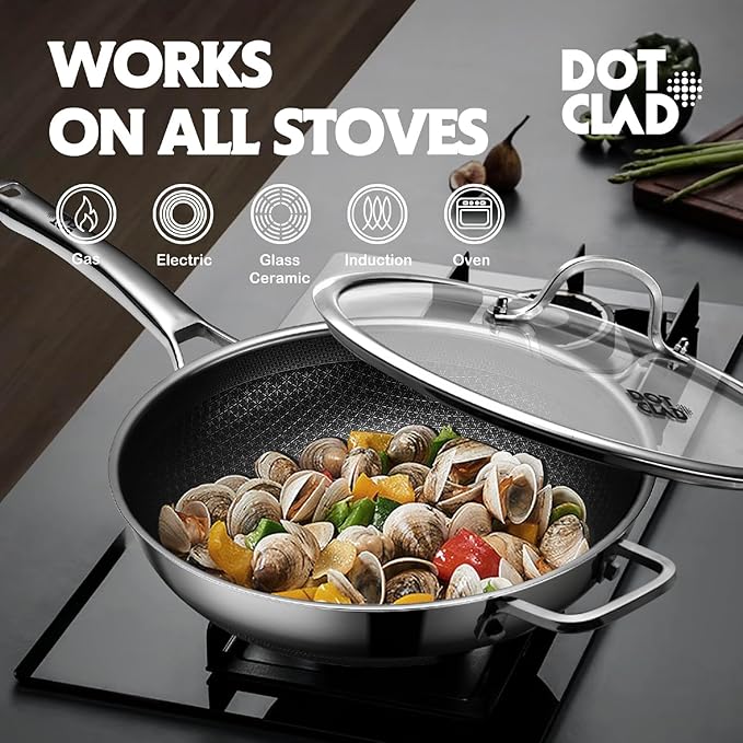 DOTCLAD 3-Piece Hybrid Stainless Steel Cookware Set-12 Inch Wok - Image 4
