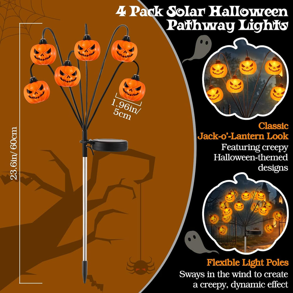 Lewondr 4 Pack Halloween Decorations Outdoor Pumpkin Lights