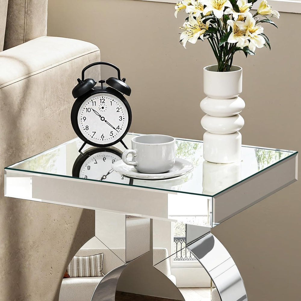 Mirrored End Table, Silver Side Accent Table, Small Mirrored Coffee Table for...
