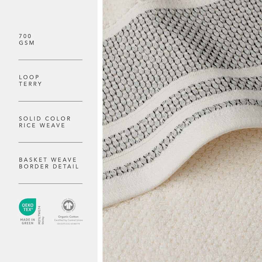 Texere 100% Organic Cotton Rice Weave Jacquard 700 GSM Luxury Bath Towel Set ...