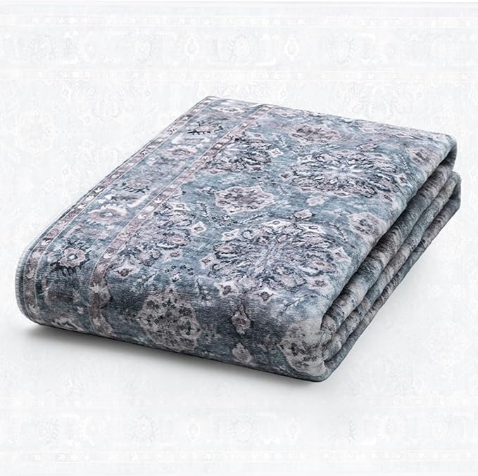 SERISSA Boho 8x10 Area Rugs Blue Grey, Washable Vintage Floral Large Living - Image 5