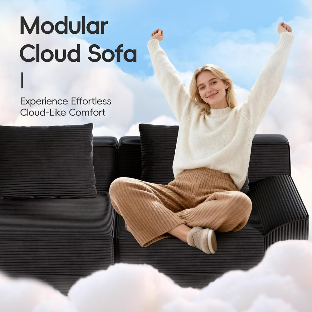 Cloud Modular Floor Boneless Sofa Bed, 81" Corduroy Convertible Loveseat...