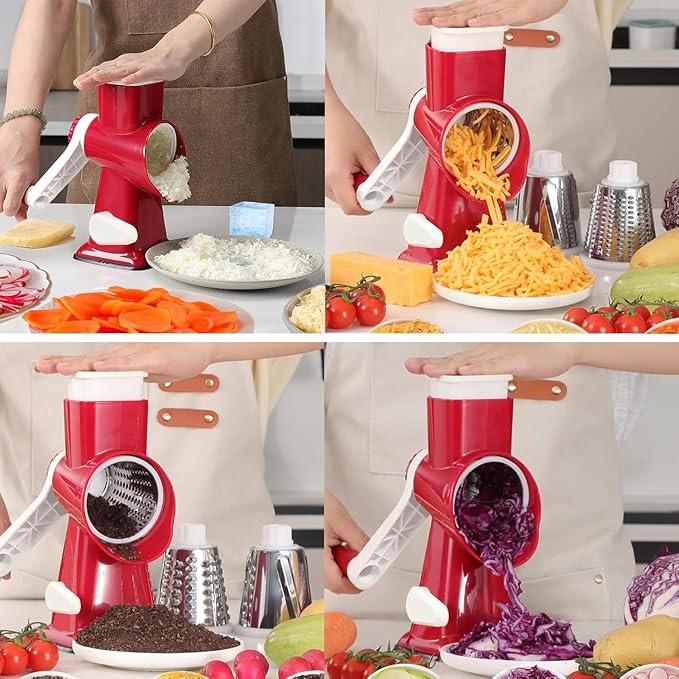 Rotary Cheese Grater with Handle, Stainless Steel Rotary Grater Slicer - Image 3