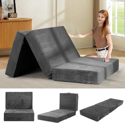 6-Inch Tri-Fold Mattress Twin Size - Foldable Futon Sofa Bed with Removable Washable Cover, Folding Futon Mattress | Non-Slip Bottom & Carry Handles for Guest, Camping, Dorm