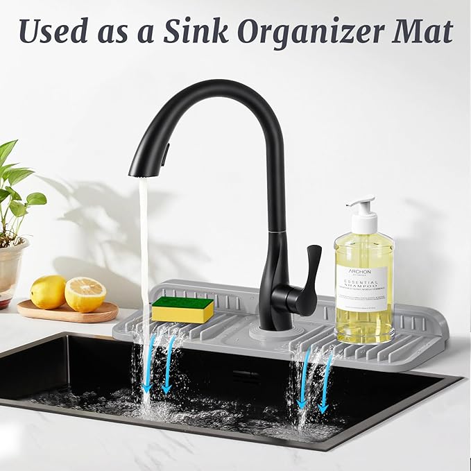 PoYang 14.6 inch Faucet Mat for Kitchen Sink Splash Guard, 7° Slope Silicone - Image 7