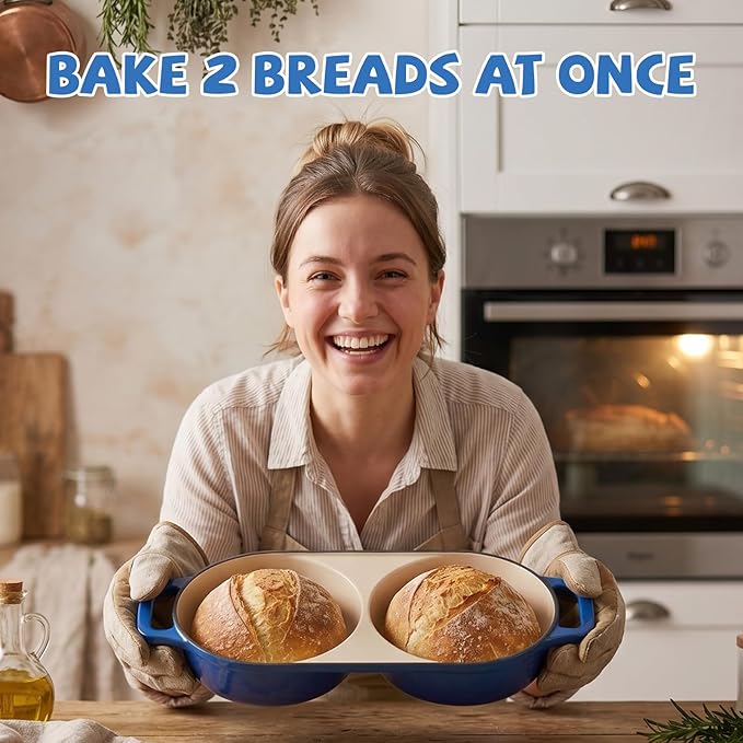Double Dutch Oven Pot with Lid, Enameled Cast Iron Bread Loaf Pan, Dutch Oven - Image 4