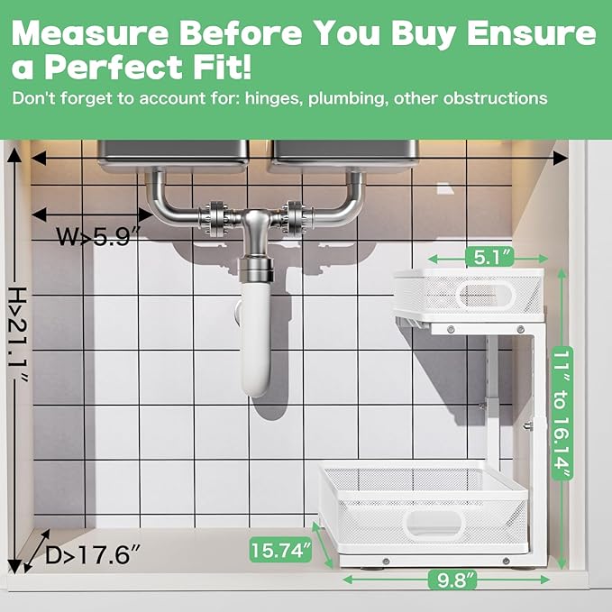 Under Sink Organizer 2 Pack, High Adjustable 2 Tier Under Sink Organizers and - Image 6