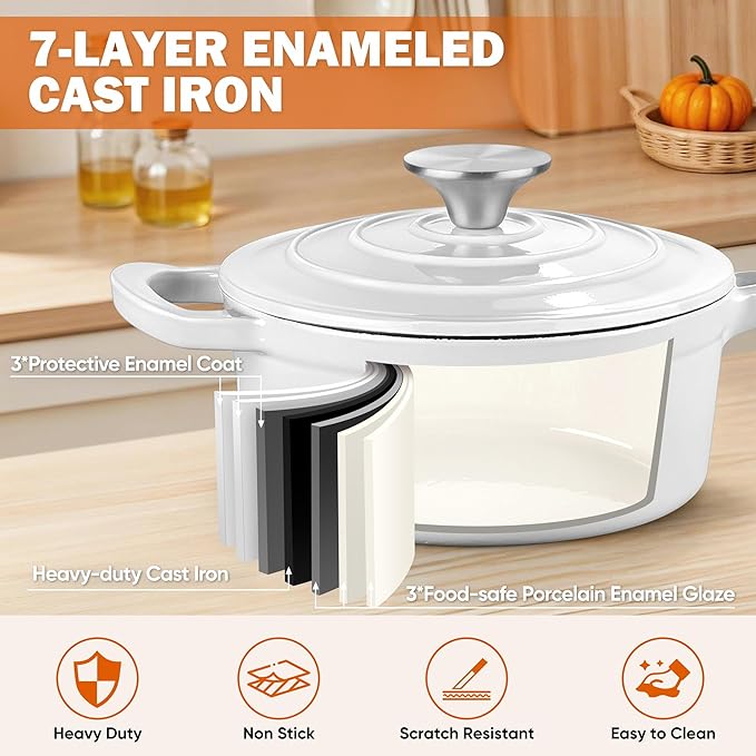 Homikit 3 Quart Saucepan with Lid, Enameled Cast Iron Saucepan