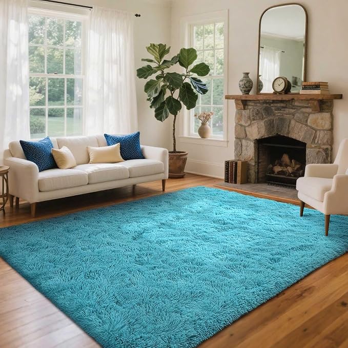 6x9 Ft Large Shag Rugs for Living Room, Ultra Soft Teal Fluffy Furry Area Rugs - Image 2