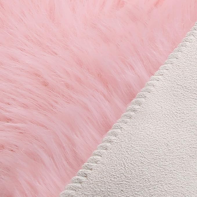 duduta Pastel Pink Rug Faux Sheepskin Fur 2x3 ft, Fluffy Shag Throw Rugs - Image 2