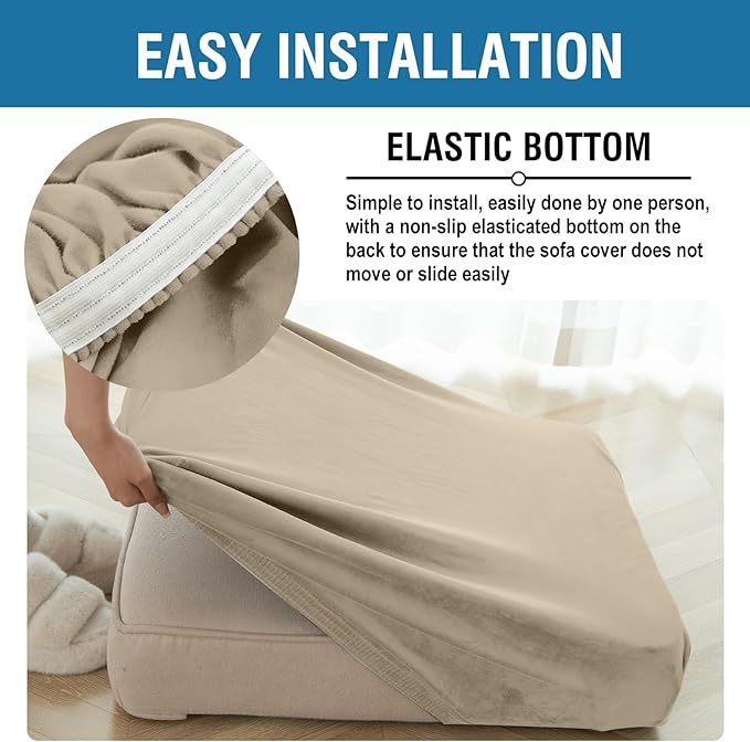 Couch Cover Stretch Velvet Sofa Cushion Cover 3-Piece - Image 5