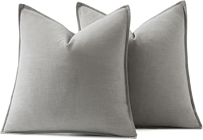MIULEE Decorative Linen Euro Sham Pillow Covers 24x24 Light Gray ​Boho - Image 6