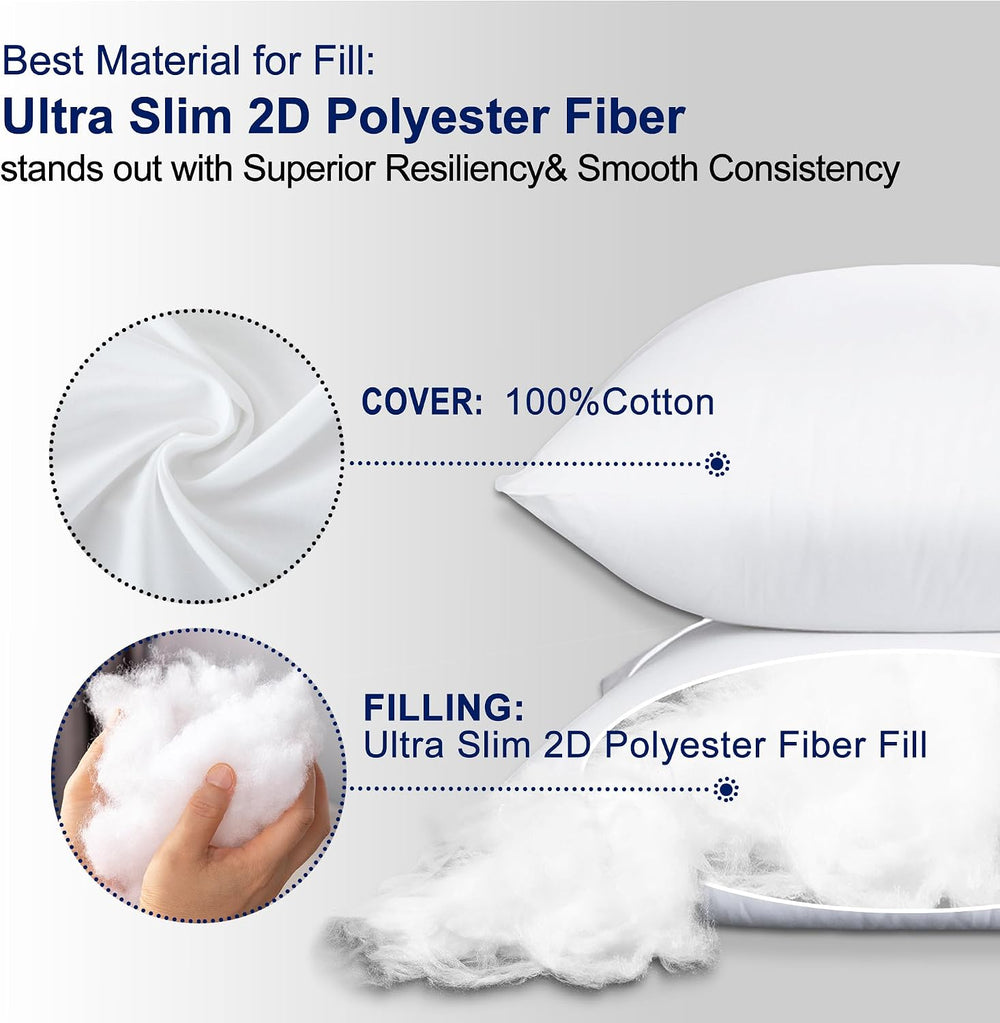 HITO 20x20 Pillow Inserts (Set of 2) - Down Alternative 100% Cotton Cover Dec...