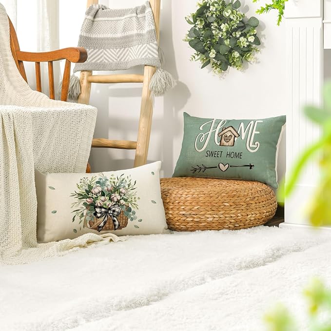 AVOIN colorlife Bless Our Home Farmhouse Eucalyptus Leaves Throw Pillow Covers - Image 2