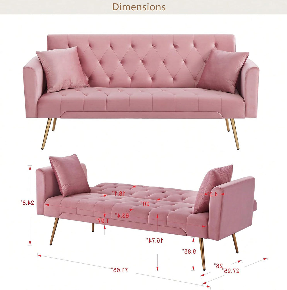 Anwick Modern Velvet Sofa Bed Futon with 2 Pillows,2-in 1 Convertible Sleeper...