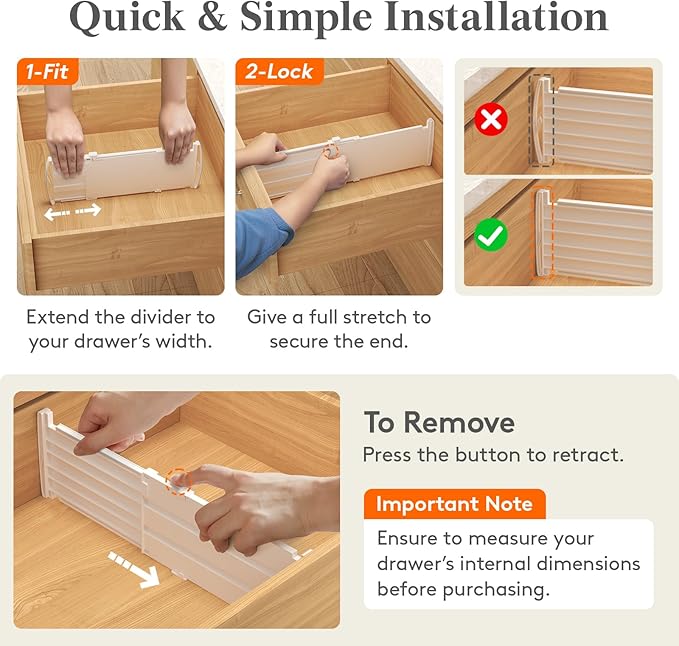 Lifewit 5" Tall 4 Pack Drawer Dividers, 30-47cm/11.5-18.5" Expandable Drawer - Image 5