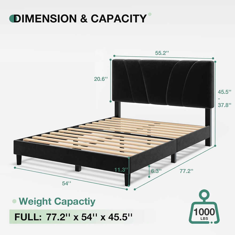 Novilla Full Size Bed Frame with Headboard, Full Bed Frame with Wooden Slats ...