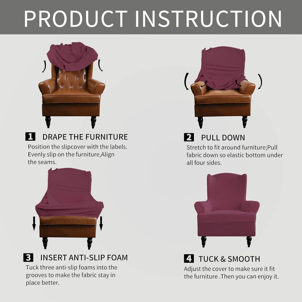 Easy-Going Stretch Wingback Chair Sofa Slipcover ASH Rose
