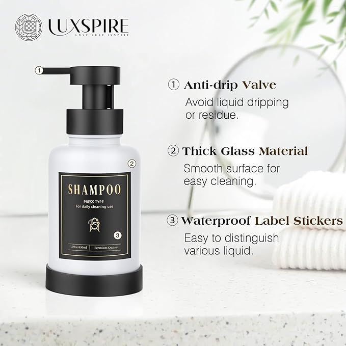 Luxspire Foaming Soap Dispenser, Glass Foam Pump Soap Dispenser, Non-Slip Hand - Image 3