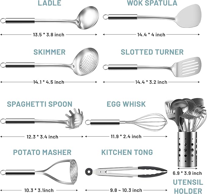 Pleafind Stainless Steel Cooking Utensils Set, Nonstick Kitchen Tools Set - Image 2
