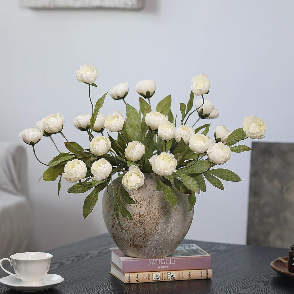 VIERENA 6 Pcs 27" Faux Silk Peony Artificial Flowers Stems for Vase (Cream)